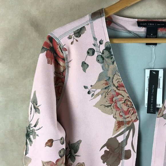 JOAN VASS Floral Faux Suede Open Front Jacket NWT Medium - Picture 9 of 12
